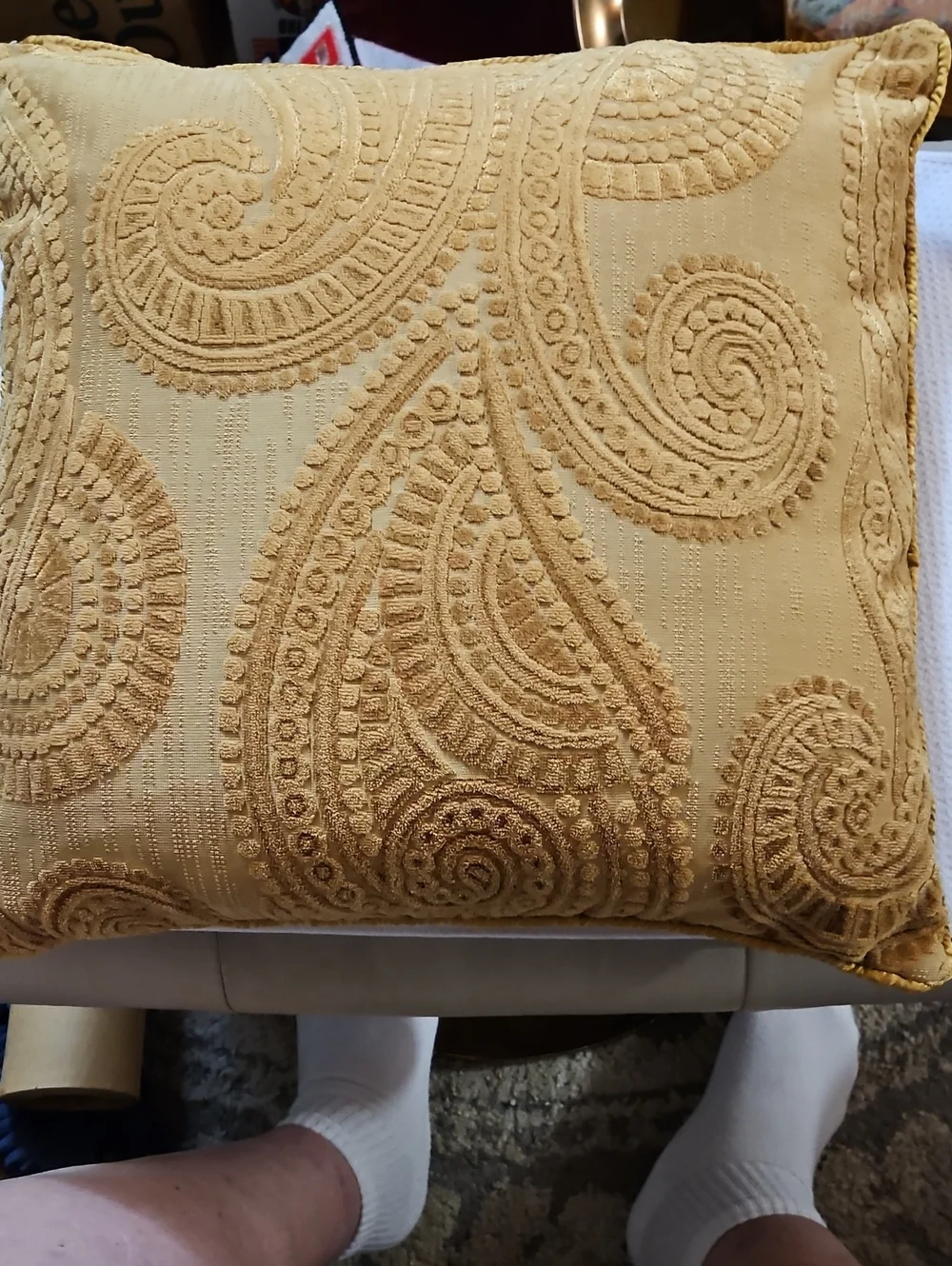Peir 1 Imports Gold Textured Velvet Paisley Accent Pillow 18